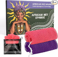 African Net Sponge Authentic with Handles (Set of 2), African Exfoliating Net Sponge, Exfoliating Body Scrubber Bath Sponge - Bathing Accessories with Storage Bag (Purple & Rose)