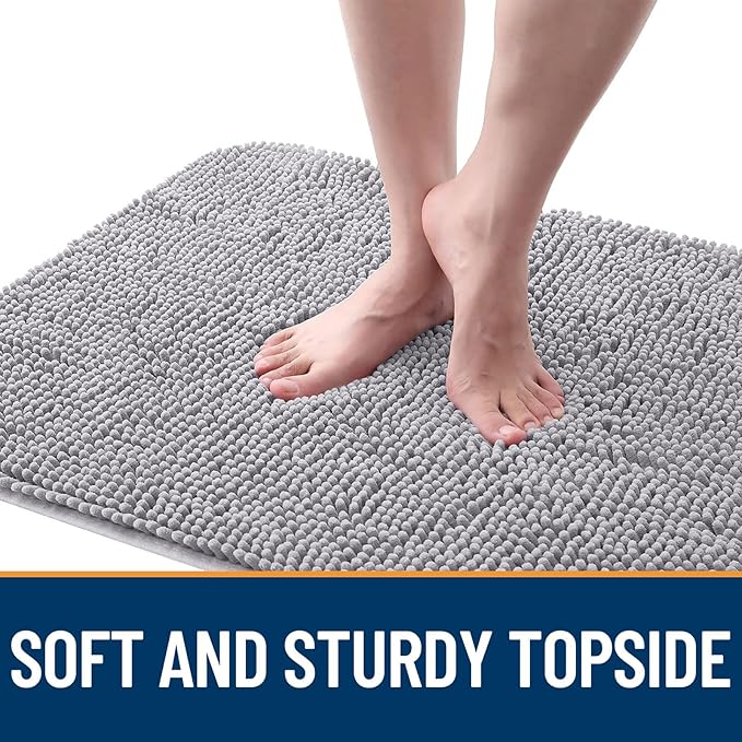 OLANLY Dog Door Mat for Muddy Paws 59x24, Absorbs Moisture and Dirt, Absorbent Non-Slip Washable Doormat, Quick Dry Chenille Mud Mat for Dogs, Entry Indoor Entryway Carpet for Inside Floor, Light Grey