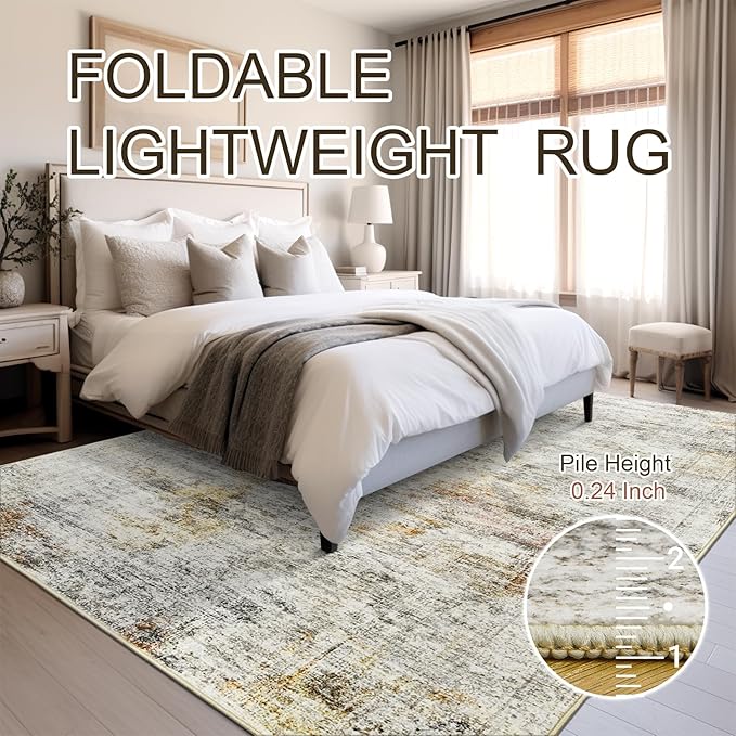 6x9 Area Rug for Living Room Washable 6x9 Non-Slip Modern Abstract Rugs for Bedroom Dinning Room Ultra-Thin Indoor Gray Rust