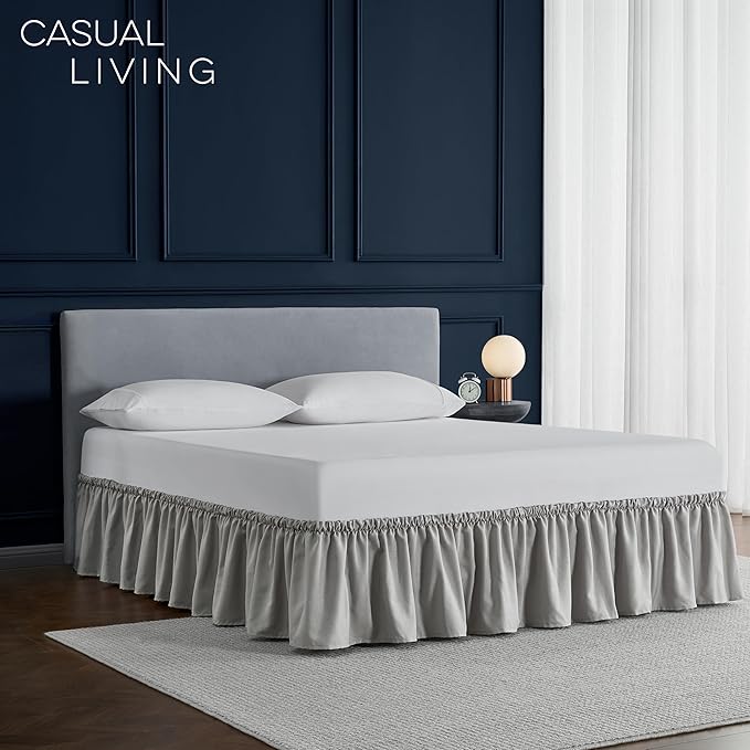 Bed Skirt King/California King Bed Skirt Wrap Around Ruffled Box Spring Cover, Easy Install, Washable 15" Drop Elastic Dust Ruffle by Casual Living, Easy Install, 78-inch x 80-inch, Grey