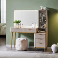 T4TREAM Fluted Makeup Vanity Desk with 36" HD Lighted Mirror, 48" Big Modern Vanity Desk with Mirror and Lights, Dressing Table with 5 Drawers & Shelves, Glass Top for Bedroom (Alder White)