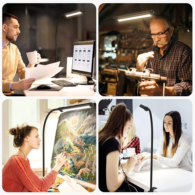 Hand-Wave LED Desk Lamp with Clamp, Touchless On/Off, Color Temperature Adjustable 3000K-6500K, Flicker-Free Eye-Caring Reading Light, Clip-On Desk Light for Home Office/Study/Monitor/Desk (110V)