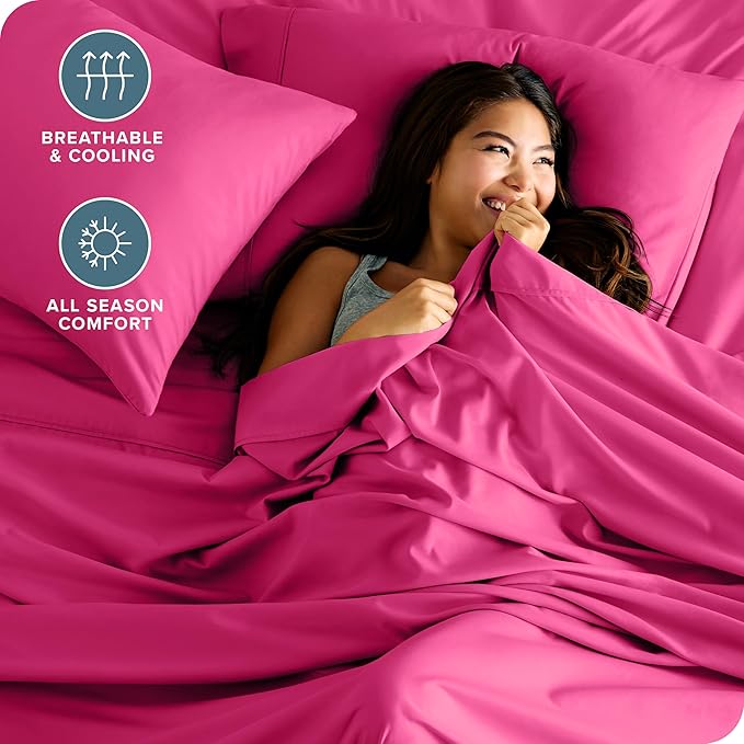 Bare Home Hotel Luxury Twin XL Sheet Set, Extra Soft - 4 Piece Set - Deep Pockets - Easy Fit - Cooling & Breathable - Wrinkle, Fade, Stain Resistant - Includes 2 Pillowcases (Twin XL, Pink)
