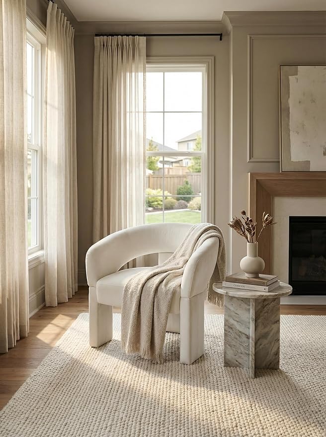 LukeAlon Mid Century Modern Velvet Accent Chairs Set of 2 – Round Barrel Back Armchairs, Comfy Upholstered Lounge Chairs for Living Room, Bedroom, Office, Waiting Rooms, Beige