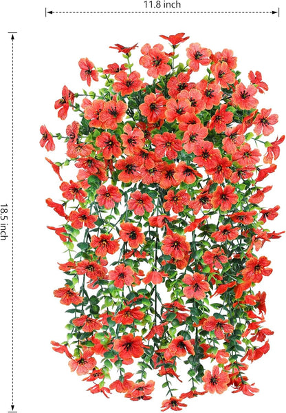 INSPRING Fall Fake Mums Artificial Flowers Hanging Decoration for Outdoors, 2Pcs Orange Daisy with Autumn Eucalyptus Leaves, Realistic Plants Decor, Silk Flower for Porch Patio Balcony Planter Yard