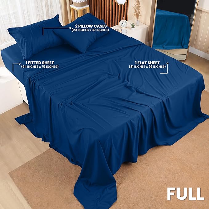 Utopia Bedding Full Sheet Set – 4 Piece Bed Sheets for Full Size Bed, Soft and Breathable Microfiber, Includes 1 Fitted Sheet, 1 Flat Sheet and 2 Pillowcases (Dusk Blue)