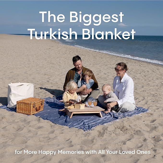 WETCAT Turkish Beach Blanket Sandproof (82"x82") 100% Turkish Cotton, Made in Turkey - Sand Free, Ultra Soft, Extra Large Throw for Picnic – Blue