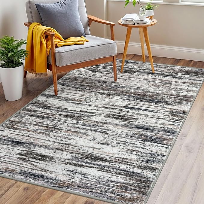3x5 Modern Abstract Area Rug for Entryway, Grey Brown Super Soft Washable Rug with Non-Slip, Low-Pile Door Mat Indoor for Living Room Bedroom, Carpet with Non-Shedding