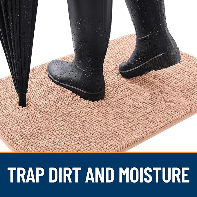 OLANLY Dog Door Mat for Muddy Paws 24x16, Absorbs Moisture and Dirt, Absorbent Non-Slip Washable Doormat, Quick Dry Chenille Mud Mat for Dogs, Entry Indoor Entryway Carpet for Inside Floor, Peach