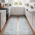 jinchan Lima Kitchen Runner Rug 3x10-2pcs, Bohemian Hallway Washable Rug Floral Non Slip with Rubber Backing Vintage Carpet Runner for Bedroom Bathroom Laundry Room Living Room Decor Blue
