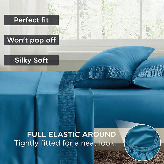 Bedsure Twin XL Sheet Sets Dorm Bedding - 3 Pieces Soft Extra Long Twin Sheets, Hotel Luxury, Easy Care Microfiber for Women, Men, Teal Blue