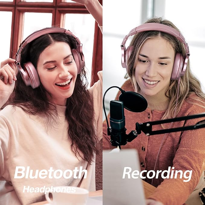 OneOdio A70 Bluetooth Over Ear Headphones, Wireless Headphones w/ 72H Playtime, Hi-Res, 3.5mm/6.35mm Wired Audio Jack for Studio Monitor & Mixing DJ Guitar AMP, Computer Laptop PC Tablet - Rose Gold