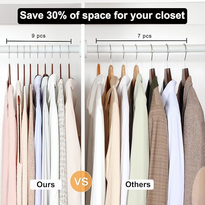 TOPIA HANGER Wooden Hangers 30 Pack, 0.28-inch Thick Slim Wood Clothes Hanger with Flat Design and Smooth Notches, Lightweight Space Saving Hangers for Shirt, Coat, Camisole (Walnut)-CT31WA