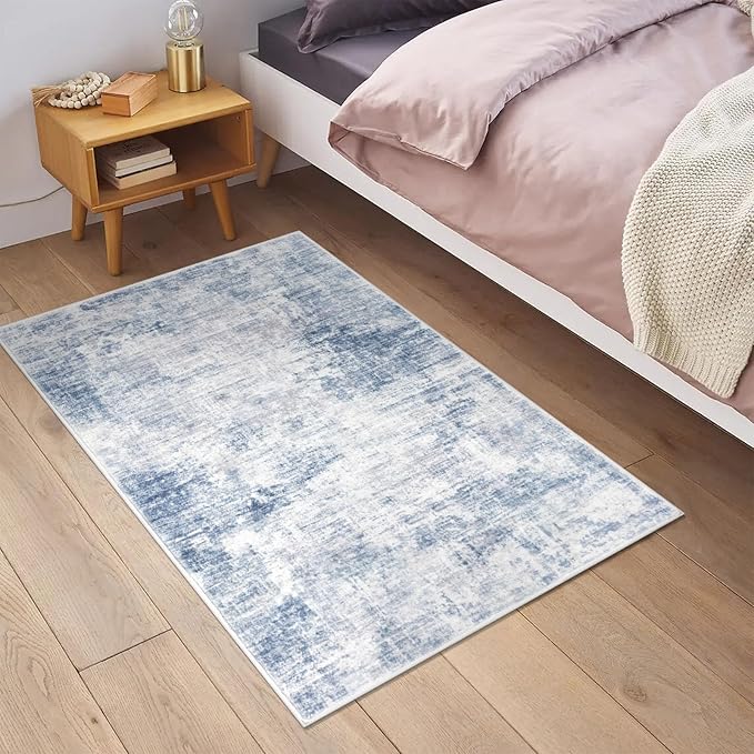 IOHOUZE Small Abstract Area Rug 2x3 Ft Entryway Rugs Washable Door Mat Indoor Entrance, Rubber Backed Throw Rugs, Printed Non Slip Floor Carpet for Foyer Front Door Sink, Light Blue White