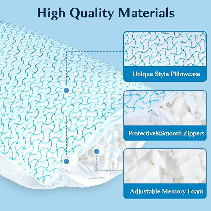 SUPA MODERN Shredded Memory Foam Pillows for Sleeping Queen Size Set of 4 Pack,Adjustable Cooling Bed Pillow for Side Back and Stomach Sleepers with Breathable Washable Cover