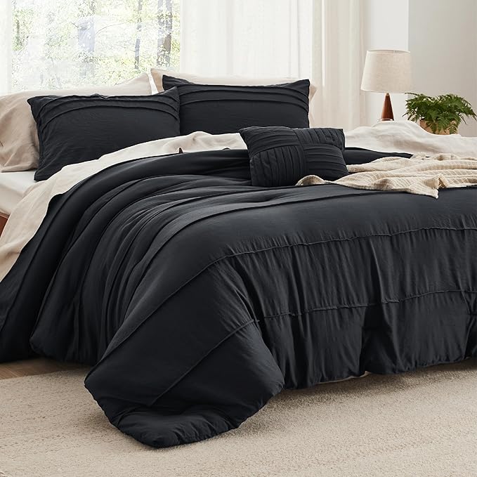 Bedsure Black Twin XL Comforter Set - 3 Pieces Pinch Pleat Bed Set, Down Alternative Bedding Sets for All Season, 1 Comforter, 1 Pillowcase, 1 Decorative Pillow