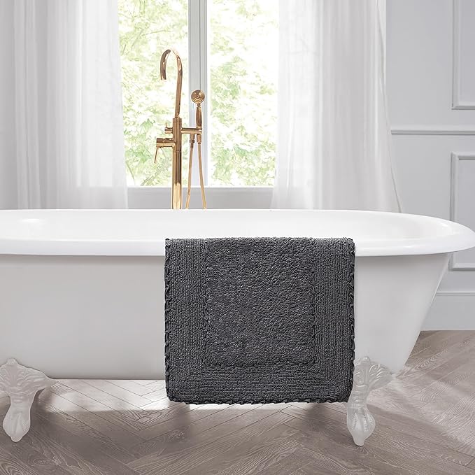 Laura Ashley Ruffle Border 100% Cotton Bath Rug, Dark Grey, 20"x 34"