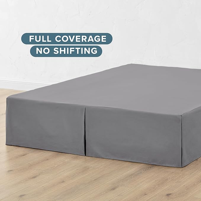 Bare Home King Bed Skirt - 15-Inch Tailored Drop Easy Fit - Bed Skirt for Beds - Center & Corner Pleats (King, Grey)