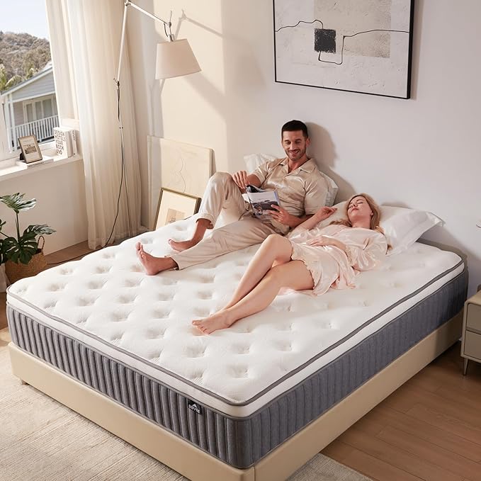 Queen Mattress 14 Inch, Hybrid Memory Foam Mattress with Zoned Pocket Springs Support and Motion Isolation, Medium Firm Feel Pressure Relief for Bed 80" x 60"