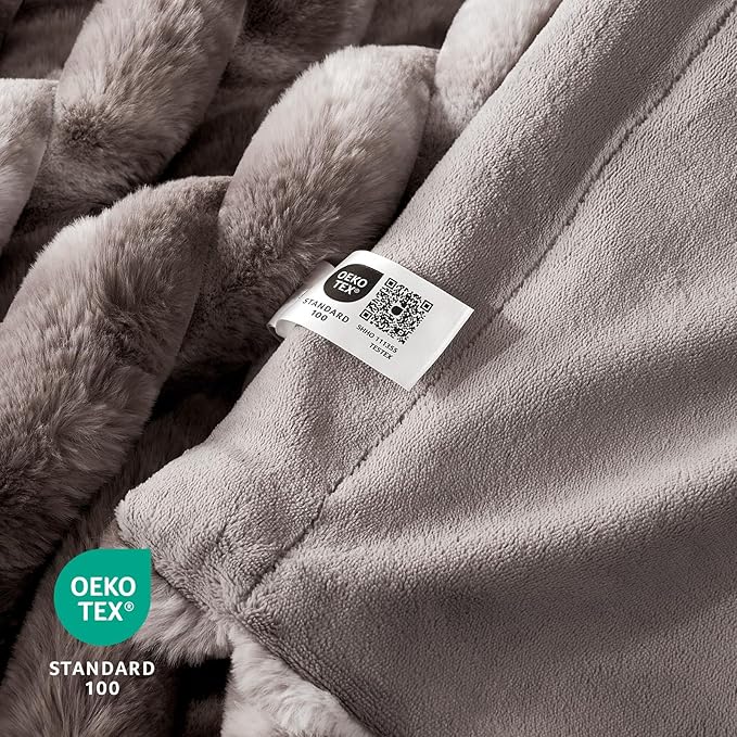 Cozy Bliss Faux Fur Throw Blanket for Couch, Cozy Warm Plush Striped Blanket for Sofa Bedroom Living Room, 108 * 90 Inches Tie-dye Grey