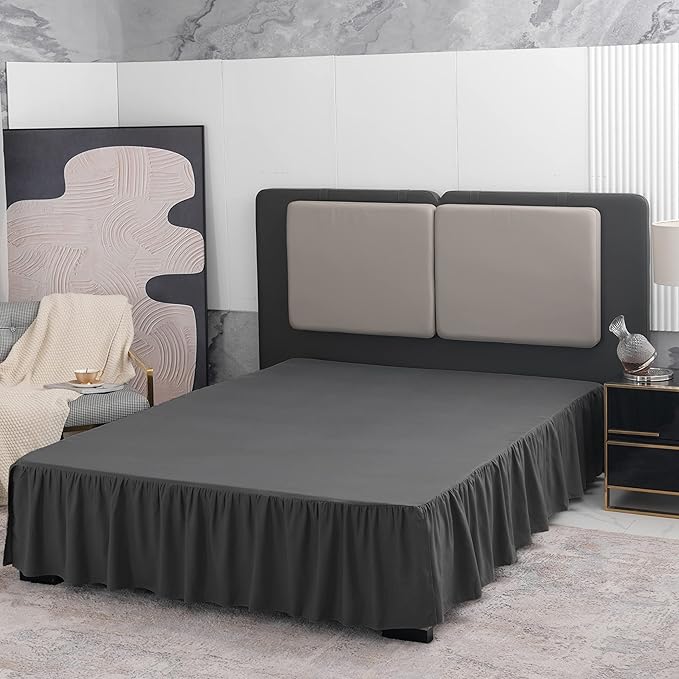 TSUTOMI Black Bed Skirt King Size Ruffled Bed Skirt with Split Corners, King Bed Skirt 12 Inch Drop, King Size Bed Skirt Black for Ruffled Bed Skirt with Split Corners, Bed Skirt King Size