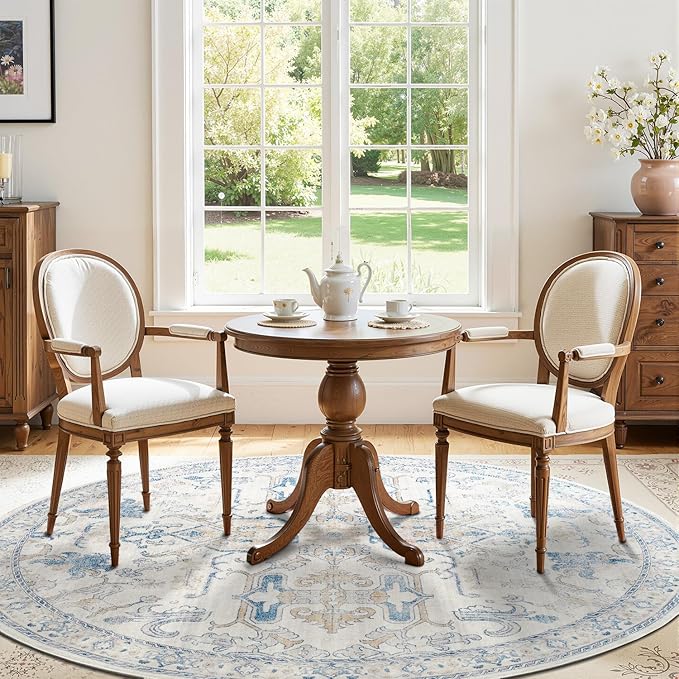 jinchan Round Rug 6ft Area Rug Vintage Floor Mat Kitchen Indoor Ultra-Thin Soft Floral Print Washable Circle 6' Accent for Farmhouse Non Slip Dining Room Living Room Bedroom Office Blue