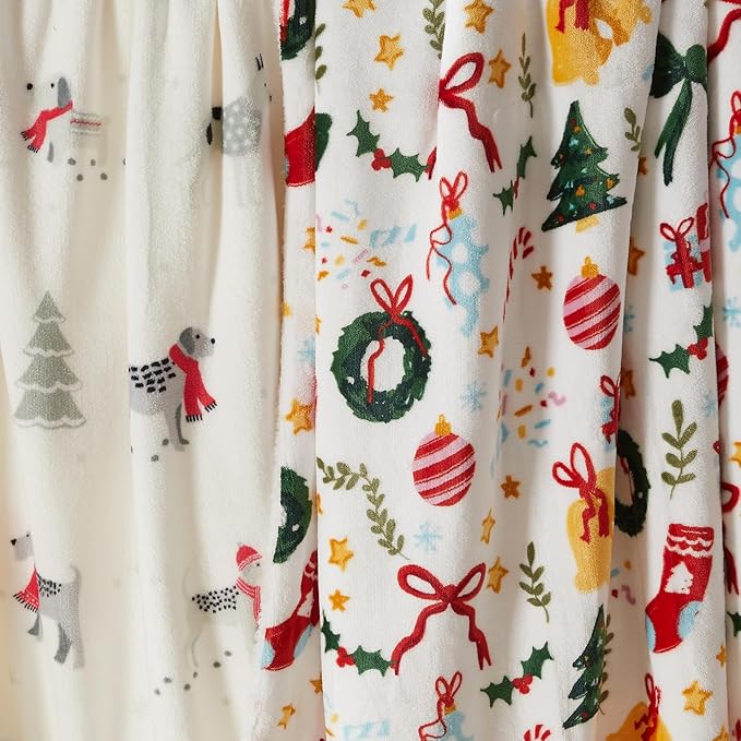 Fleece/Sherpa Christmas Throw - Super Soft Holiday Printed Blanket for Couch, Chair, or Bed - Cozy, Luxurious Plush - 50" x 60", Holiday Cats