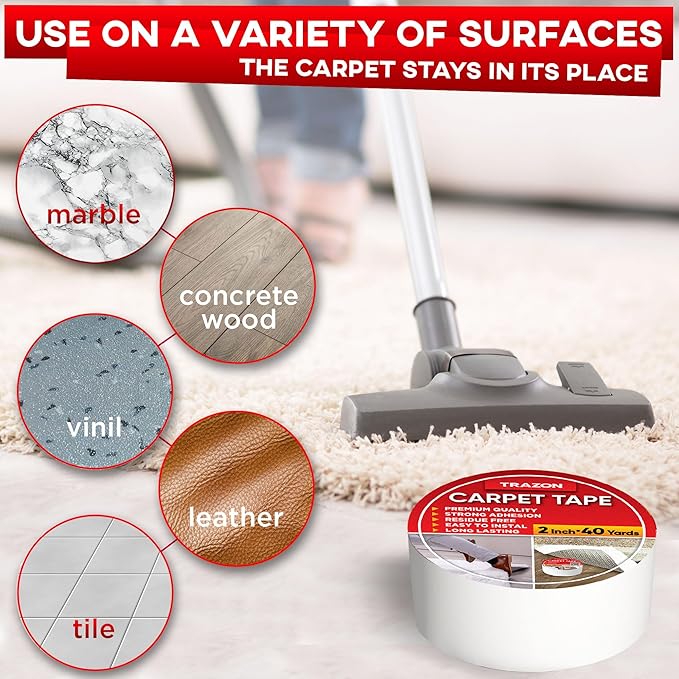 Carpet Binding Tape Double Sided - 2 In / 120 Ft (40 Yards) Tape Grippers for Hardwood Floors and Area Rugs - Strong Adhesive and Removable, Heavy Duty Stickers, Residue Free
