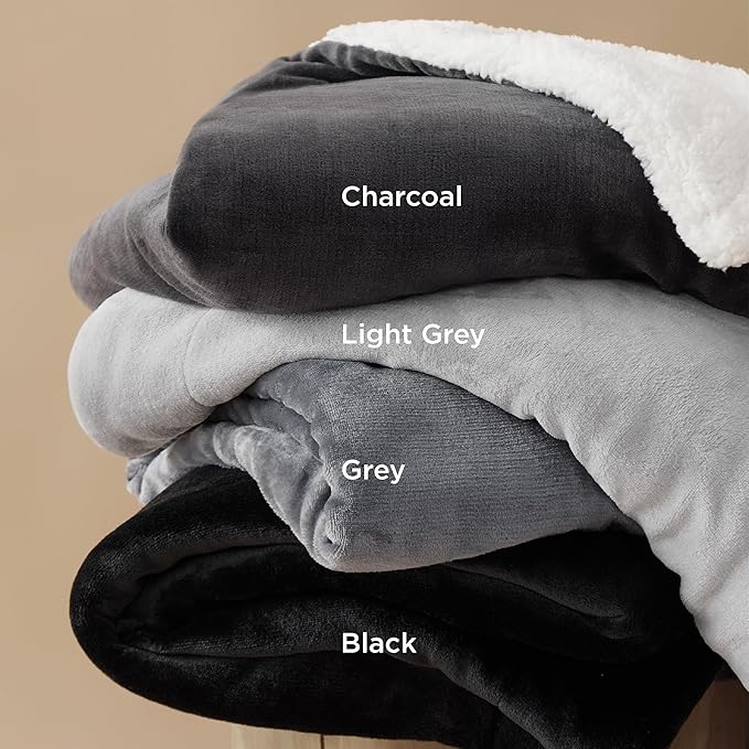 Bedsure GentleSoft Sherpa Fleece Oversized Cal King Blankets for Bed - Thick and Warm, Soft Fuzzy Plush Large Blanket for Winter, Grey, 112x98 Inches