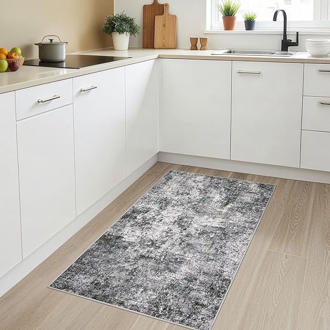 Area Rug Living Room Rugs - 3x5 Large Soft Indoor Neutral Modern Abstract Low Pile Washable Rug Carpet for Bedroom Dining Room Farmhouse Home Office - Grey