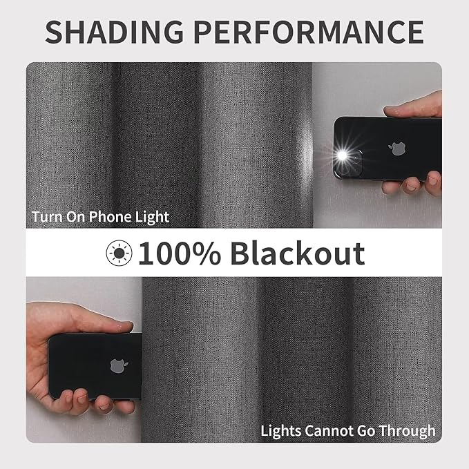 Joydeco Custom Dark Grey Textured Total Blackout Curtain for Bedroom and Living Room. Grommet Textured Thermal Insulated Room Darkening Curtain 1 Panel (Custom Size and Color)