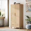VINGLI Fluted Wardrobe Closet Armoire with Doors And Drawers, Wardrobe Cabinet with Hanging Rack, Bedroom Closet Wood, Oak Free Standing Armoire with Shelf and Solid Wood Legs, 31.5"W*19.7"D*69.3"H