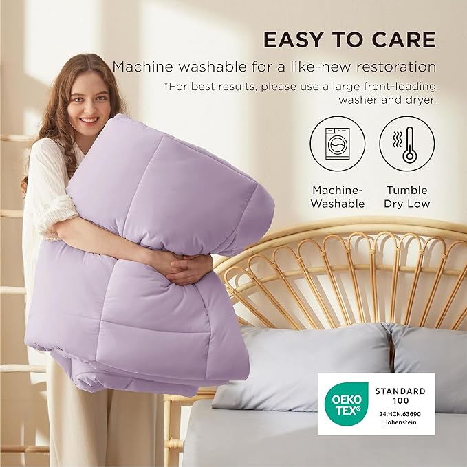 Bedsure Comforter Duvet Insert - Quilted Comforters Twin XL Size, All Season Duvet, GentleSoft Down Alternative Bedding, with 8 Tabs, Gifts for Women/Men, Light Purple, Twin XL 92 x 68 Inches