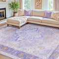 Area Rugs 8'x10' Washable Non-Slip, Floral Vintage Distress Print Pattern Medallion Carpet for Living Room Bedroom Dining Room, Light Purple Brown