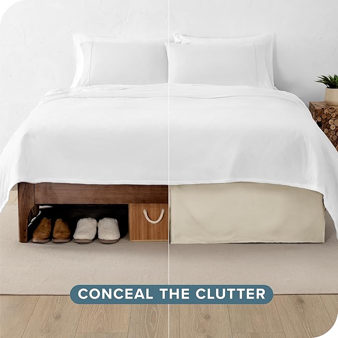 Bare Home California King Bed Skirt - 15-Inch Tailored Drop Easy Fit - Bed Skirt for Cal King Beds - Center & Corner Pleats (Cal King, Sand)