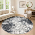 IOHOUZE Abstract Round Area Rug 8 Ft Washable Circle Rugs Large Round Rug Non Slip Thin Soft Circle Rugs, Printed Faux Wool Floor Carpet for Bedroom Living Room Dining Room Nursery, Black Grey