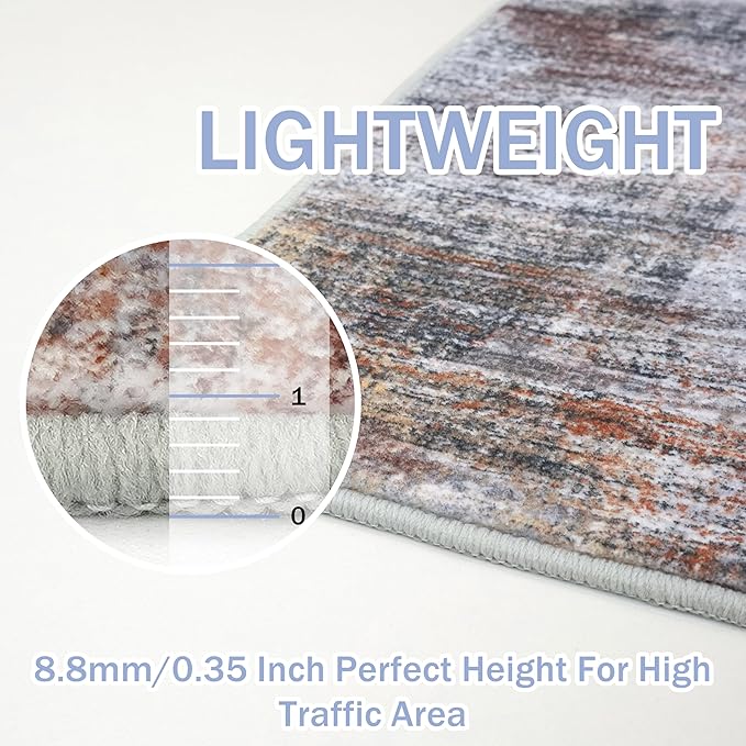 IOHOUZE Abstract Runner Rug 2x12 Ft Washable Runners for Hallways, Non Slip Kitchen Runner Printed Faux Wool Entryway Runner Indoor, Modern Abstract Floor Carpet for Hall Kitchen, Orange Grey