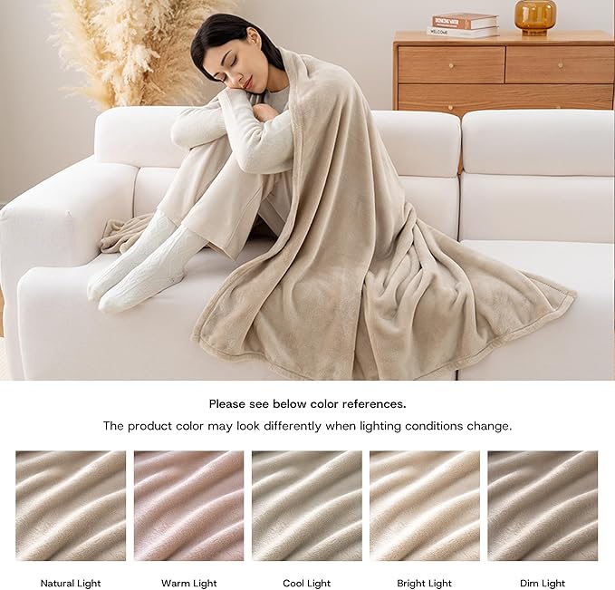 Luxury Fleece Warm Blanket, Soft Lightweight Velvety Plush Blanket for Sofa and Bed, Cozy Comfy for All Seasons(Grain, 90×90 Inches)