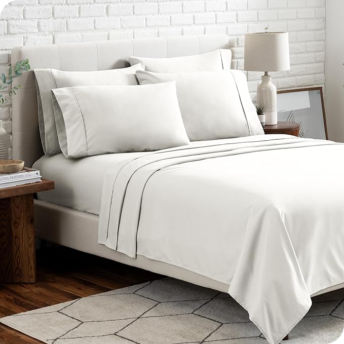Bare Home Hotel Luxury Twin XL Sheet Set, Extra Soft - 4 Piece Set - Deep Pockets - Easy Fit - Cooling & Breathable - Wrinkle, Fade, Stain Resistant - Includes 2 Pillowcases (Twin XL, Cream)
