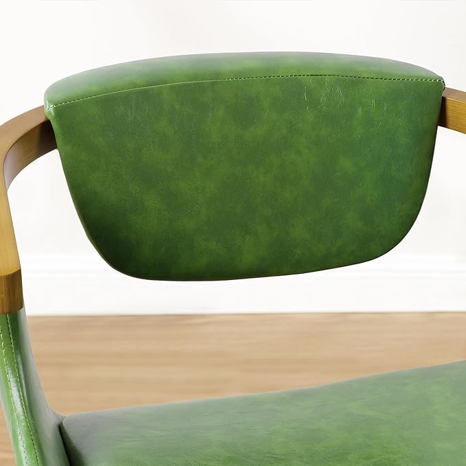 Art Leon Dining Chairs Set of 2 - Mid Century Modern Retro Faux Leather Chair, Small Comfy Upholstered Swivel Desk Chairs No Wheels, Green
