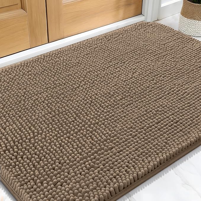 OLANLY Dog Door Mat for Muddy Paws 32x20, Absorbs Moisture and Dirt, Absorbent Non-Slip Washable Doormat, Quick Dry Chenille Mud Mat for Dogs, Entry Indoor Entryway Carpet for Inside Floor, Tan