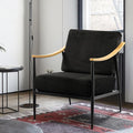 Modern Accent Chair for Living Room Bedroom Mid Century Arm Chair Upholstered Office Accent Chair Comfy Waiting Room Chair with Metal Frame, Black
