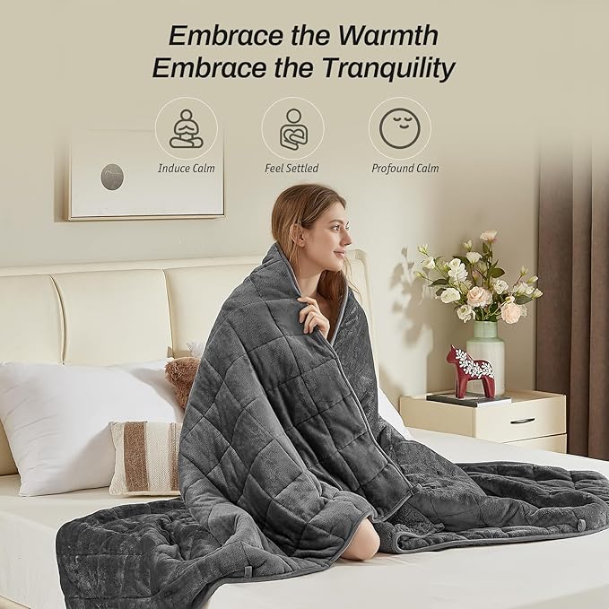 Sherpa Fleece Adult Weighted Blanket, 15 Pounds Dual Sided Soft Plush Blanket for Couch Bed Sofa, Heavy Thick Blankets with Glass Beads Great for Sleep, 60 x 80 inches, Dark Grey on Both Sides