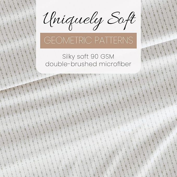 Linen Market Double-Brushed Patterned Microfiber Full Sheet Set 4 Piece – Oeko-TEX Certified Ultra Soft & Wrinkle-Free - 16" Deep Pocket Sheets - Easy Care Full Size - Beaded Arrows Light Gray