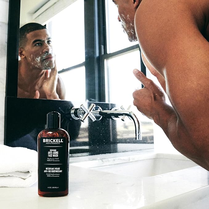 Brickell Men's Redefining Anti-Aging Face Wash For Men, Natural and Organic, Foaming Gel Face Wash Firms & Plumps Skin to Reduce Signs of Aging (Scented, 4 oz)