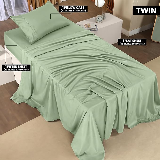 Utopia Bedding Twin Sheet Set – 3 Piece Bed Sheets for Twin Size Bed, Soft and Breathable Microfiber, Includes 1 Fitted Sheet, 1 Flat Sheet and 1 Pillowcase (Sage)