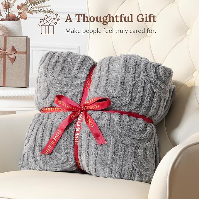 Sherpa Fleece Adult Weighted Blanket Great for Sleep, 15 lbs Dual Sided Soft Fuzzy Heavy Blankets for Couch Bed Sofa, Cozy Warm Fluffy Arched Jacquard Throw for Winter (Grey, 48" x 72", 15 Pounds)