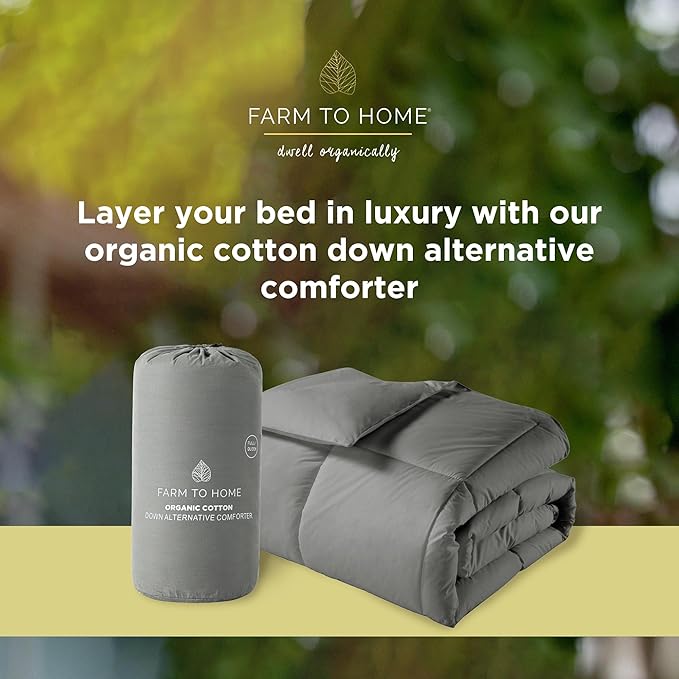Farm to Home Down Alternative Comforter Queen Size Organic Cotton Duvet Insert Hotel Collection Hypoallergenic Machine Washable 98 x 90 for All Season