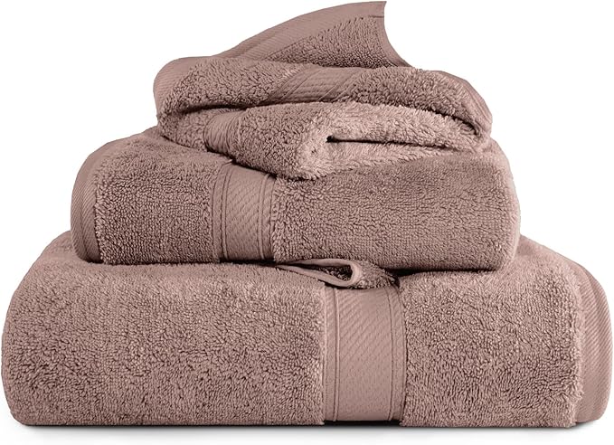 Superior Egyptian Cotton Pile 3-Piece Towel Set, 1 Bath, 1 Hand, 1 Face Towel/Washcloth, Heavyweight, Ultra Soft Luxury Towels, Thick Plush Essentials, Guest Bath, Spa, Hotel Bathroom, Muted Mauve