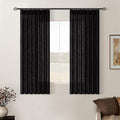 Black Pinch Pleated Linen Cafe Curtains 45 Inch Length 2 Panels for Dining Room Kitchen Bedroom Semi Sheer Pleat Drapes with Hooks Rings Light Filtering Short Window Curtain Cabinet 40x45